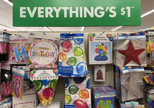 dollar store shelf and merchandise